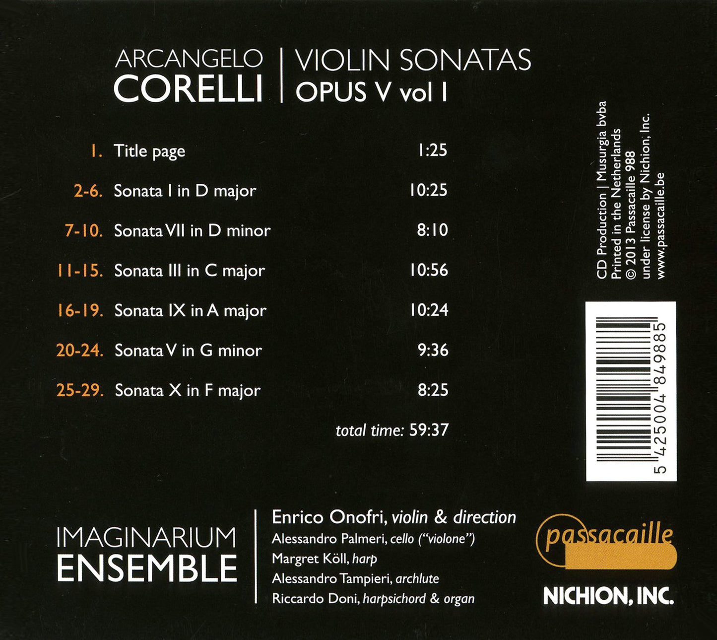 V 1: VIOLINSONATAS OPUS V