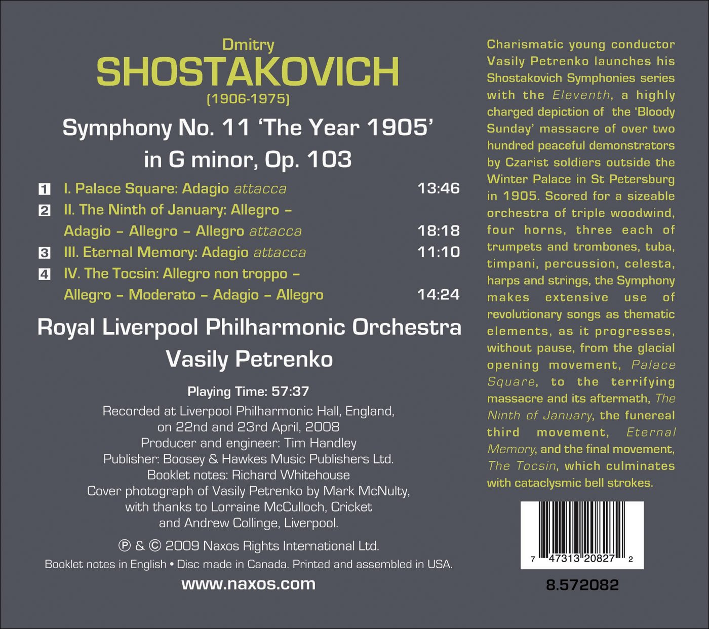 Shostakovich, D.: Symphonies, Vol.  1 - Symphony No. 11, "Th