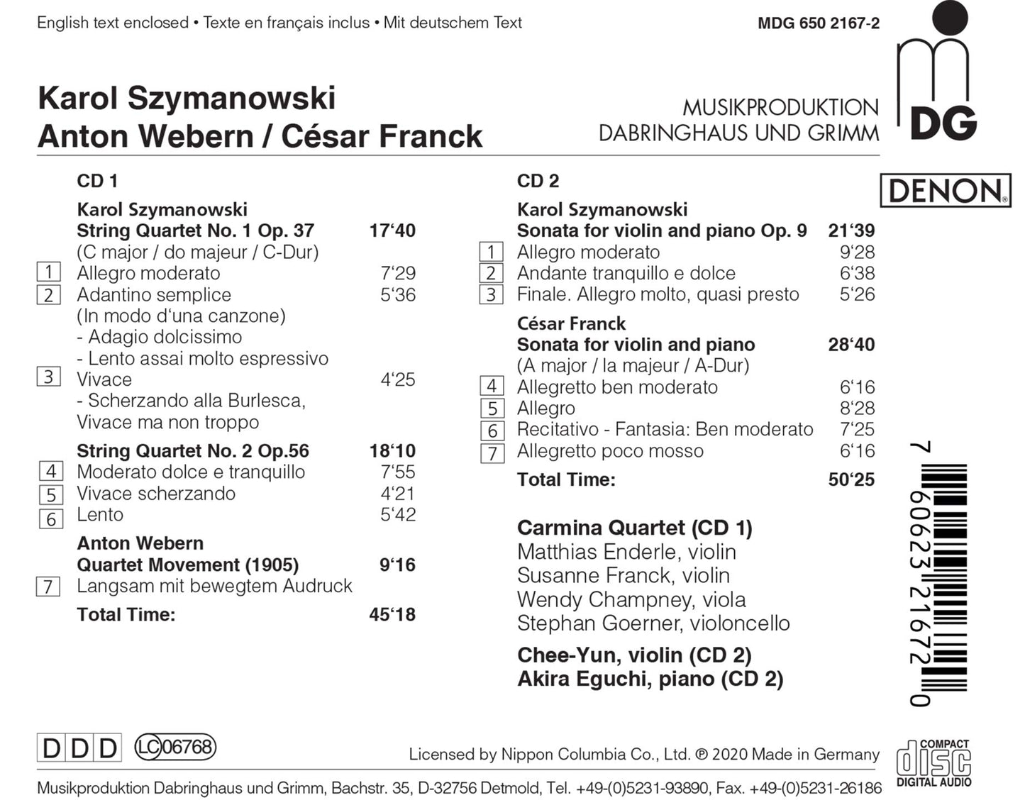 STRING QUARTETS  VIOLIN SONATA