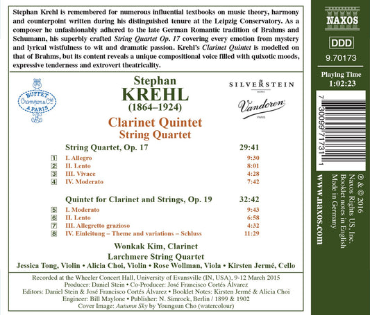 Krehl: String Quartet, Op. 17 & Clarinet Quintet, Op. 19
