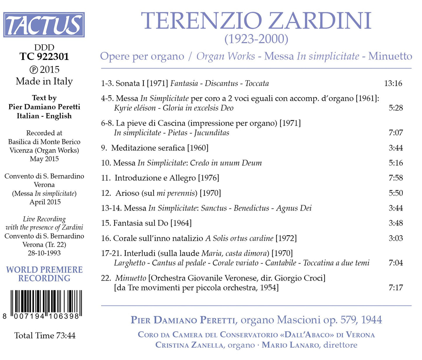 Zardini: Organ Works, Messa in simplicitate & Minuetto per o