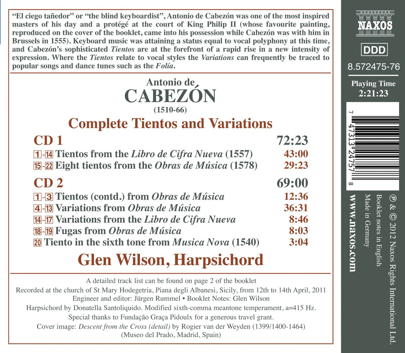 Cabezon: Complete Tientos And Variations / Glen Wilson