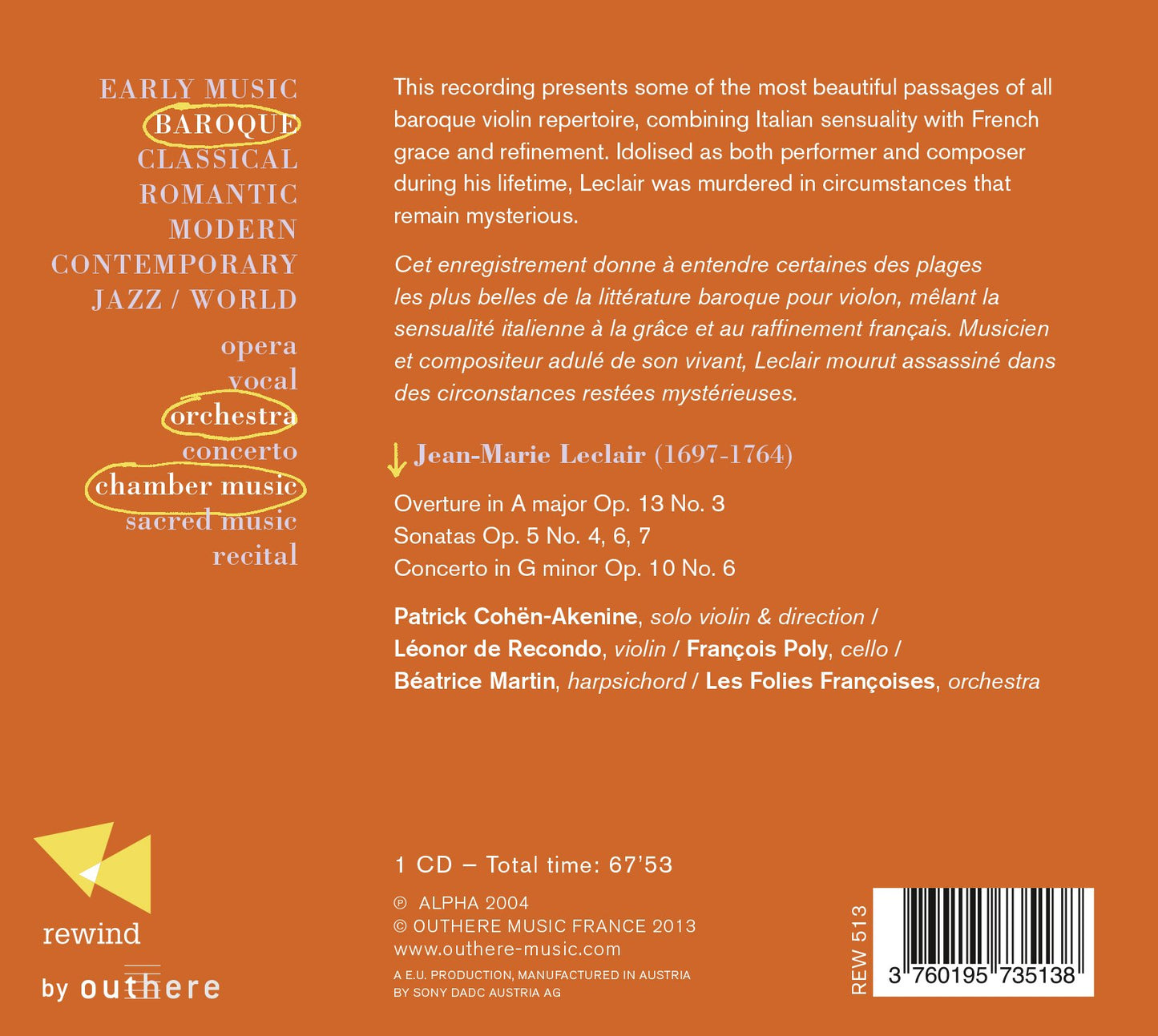 Leclair: Violin Sonatas Nos. 4, 6 and 7 / Violin Concerto in