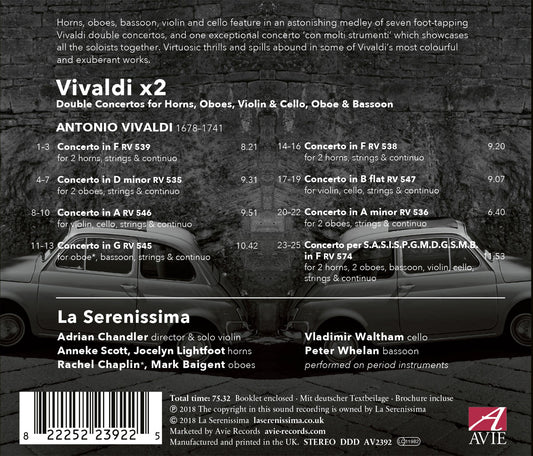 Vivaldi x2: Double Concertos for Oboes, Horns, Violin & Cell