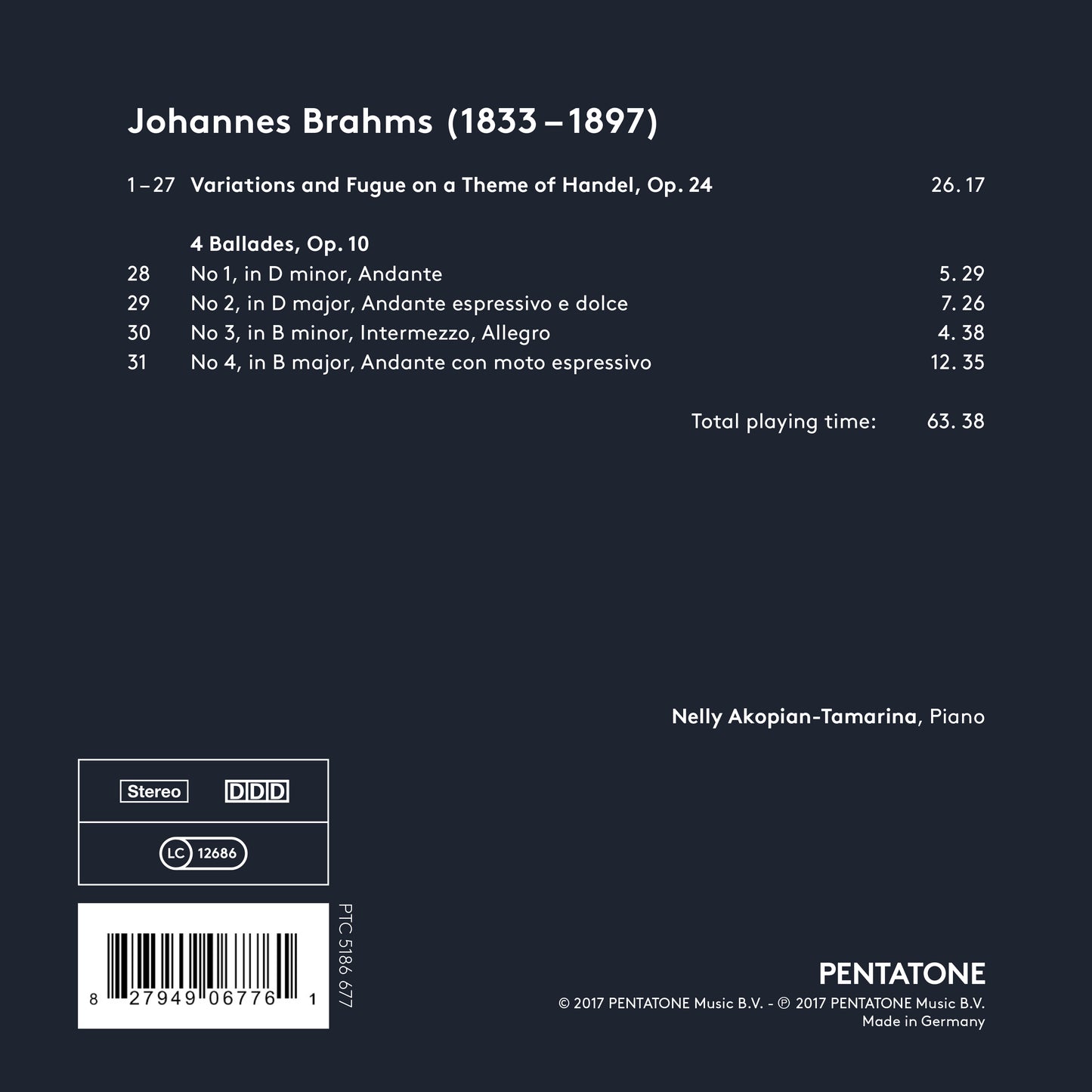 Brahms: Handel Variations & 4 Ballades / Akopian-Tamarina