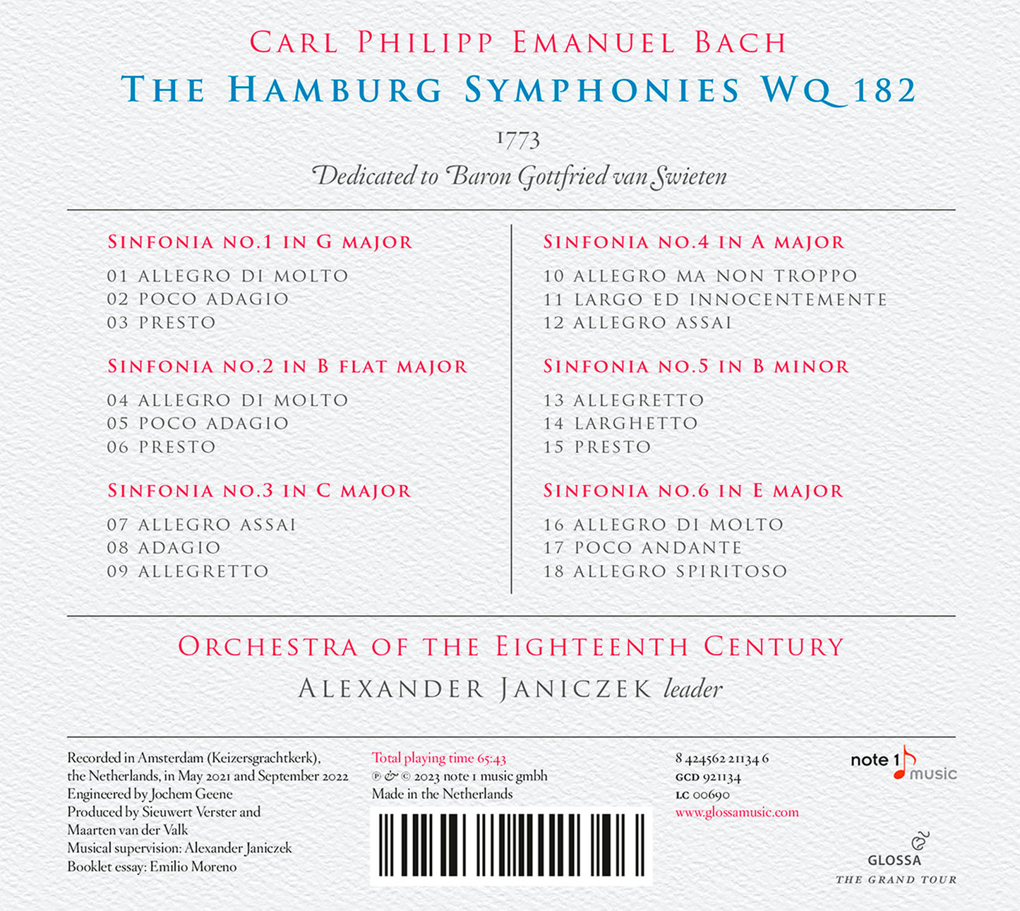 C.P.E. Bach: The Hamburg Symphonies, Wq 182