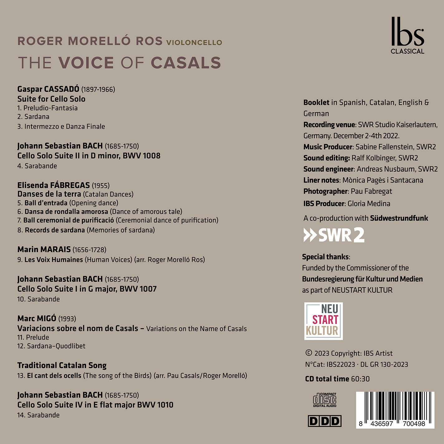 J.S. Bach, Cassado, Fabregas, Marais & Migo: The Voice of Ca