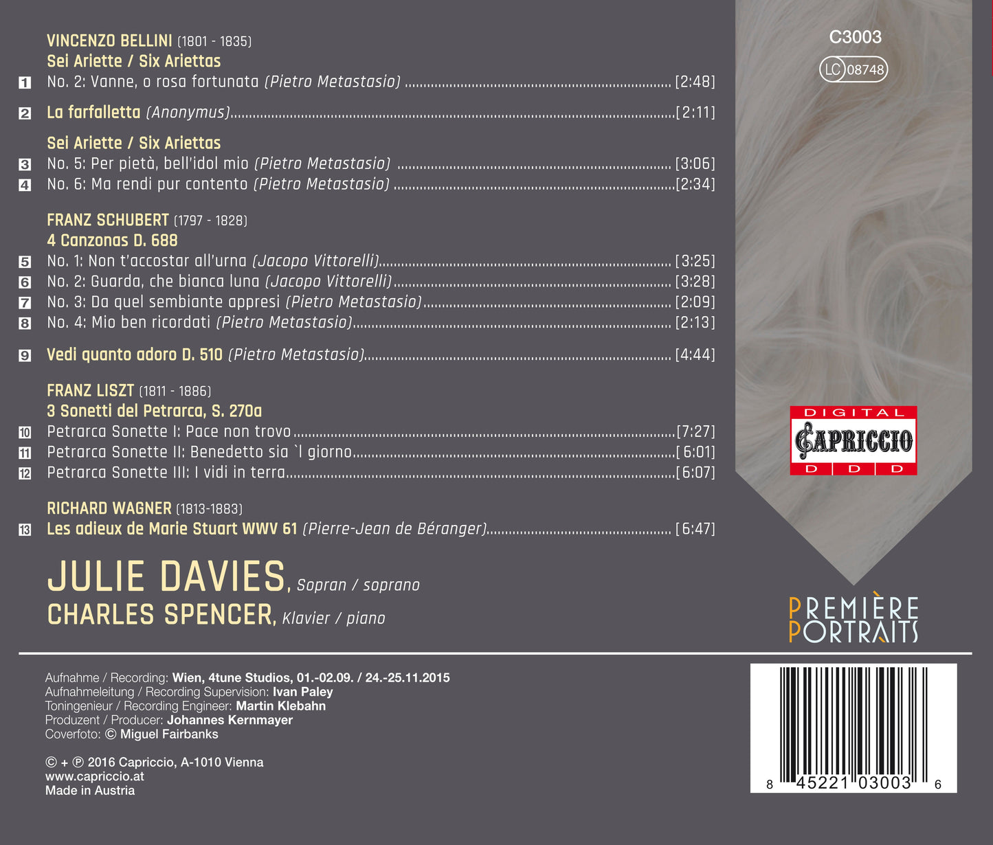 Bellini, Liszt, Schubert & Wagner: Works for Voice & Piano