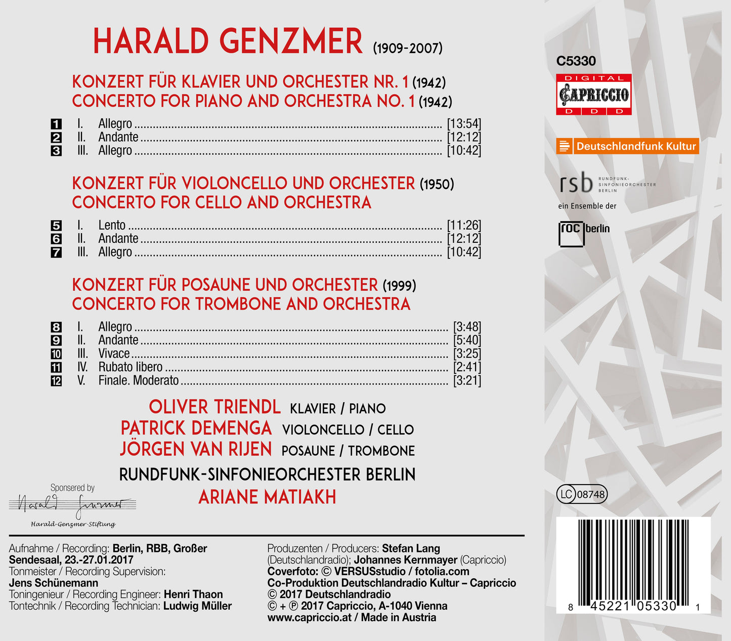 Genzmer: Piano Concerto No. 1, Cello Concerto & Trombone Con