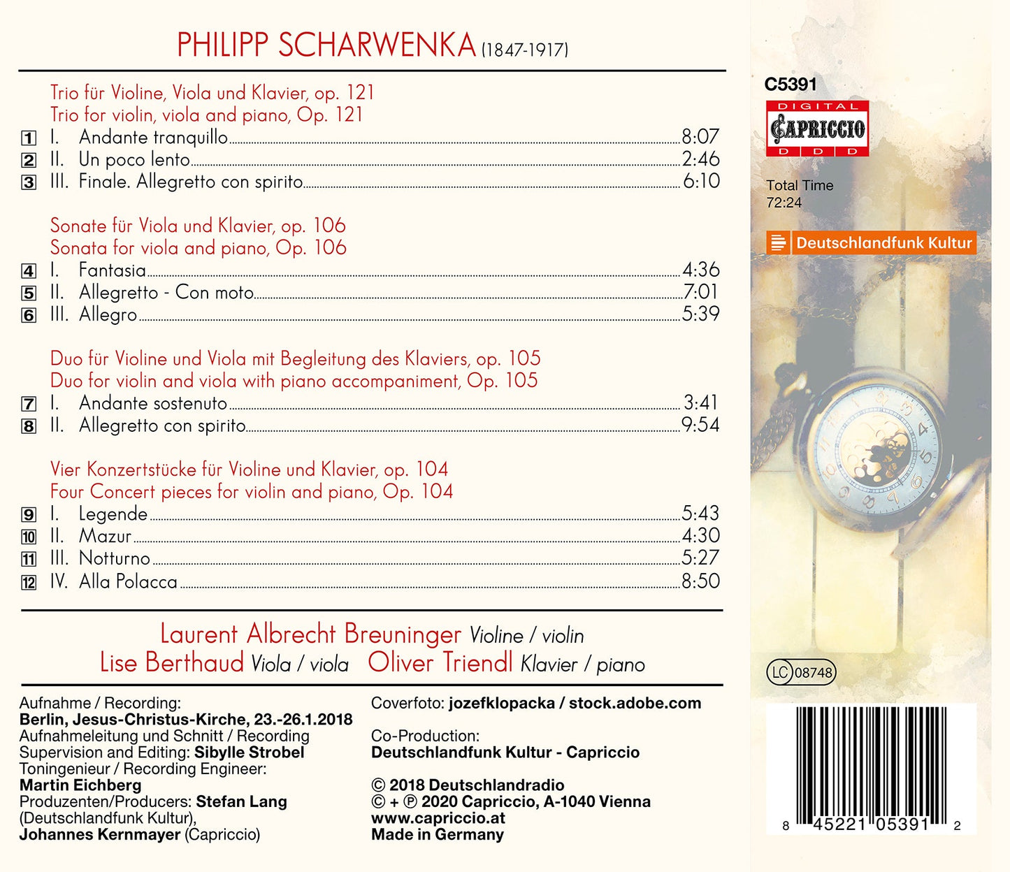 Philipp Scharwenka: Trio, Op. 121 - Duo, Op. 105 - Viola Son