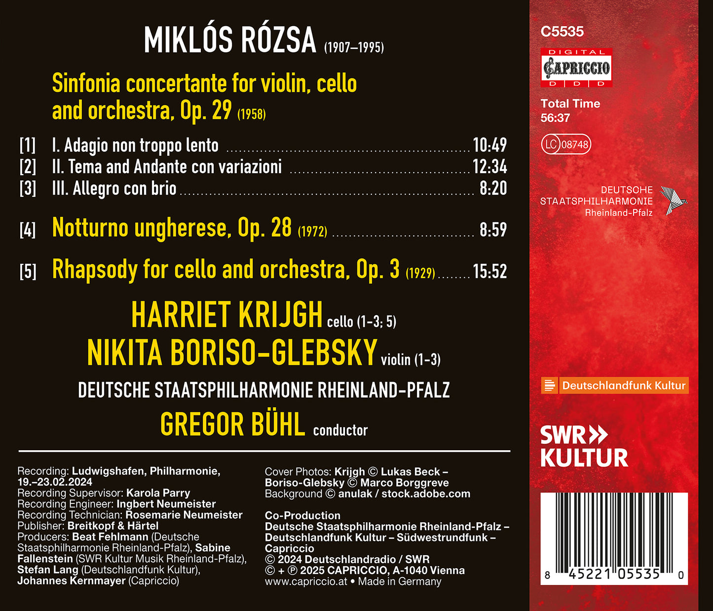 Miklos Rozsa: Sinfonia concertante; Rhapsody for cello