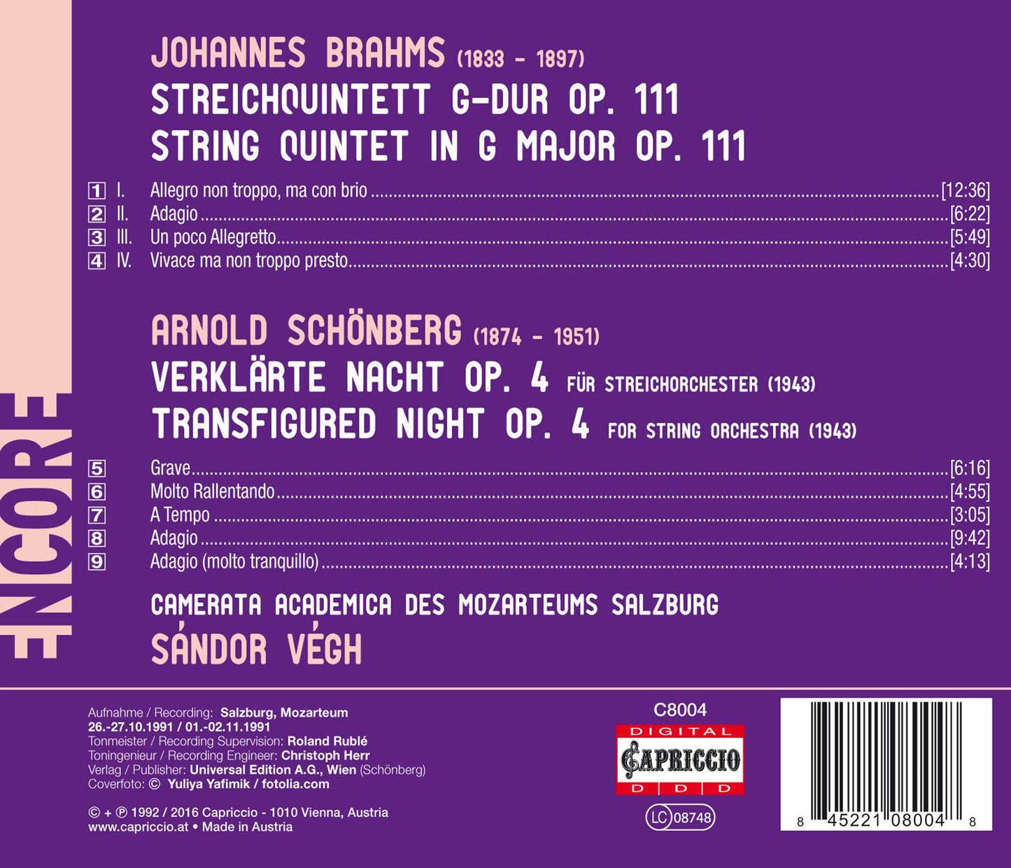 Brahms: String Quintet, Op. 111 - Schoenberg: Verklärte Nach