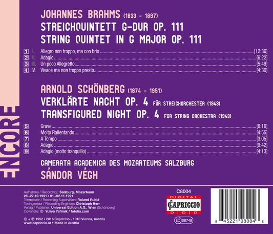 Brahms: String Quintet, Op. 111 - Schoenberg: Verklärte Nach