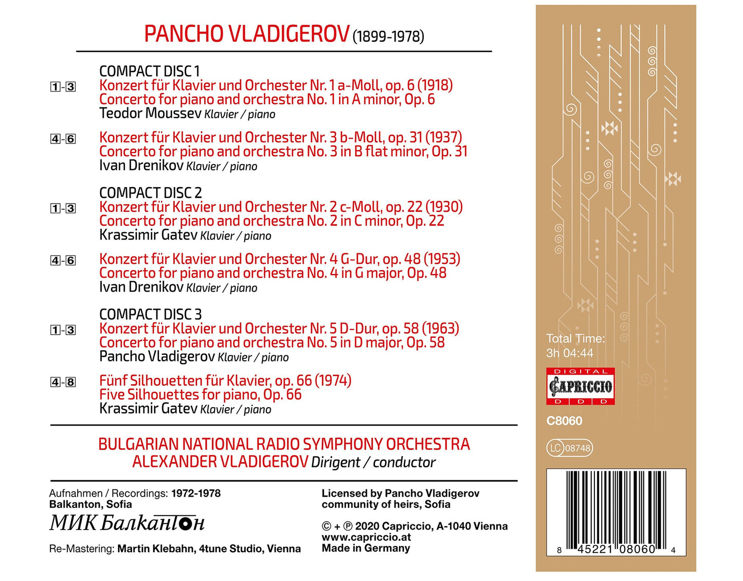 Pancho Vladigerov: Piano Concertos Nos. 1-5
