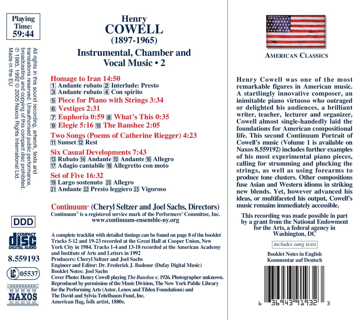 COWELL: Homage to Iran / Piano Pieces / Set of Five / Six Ca