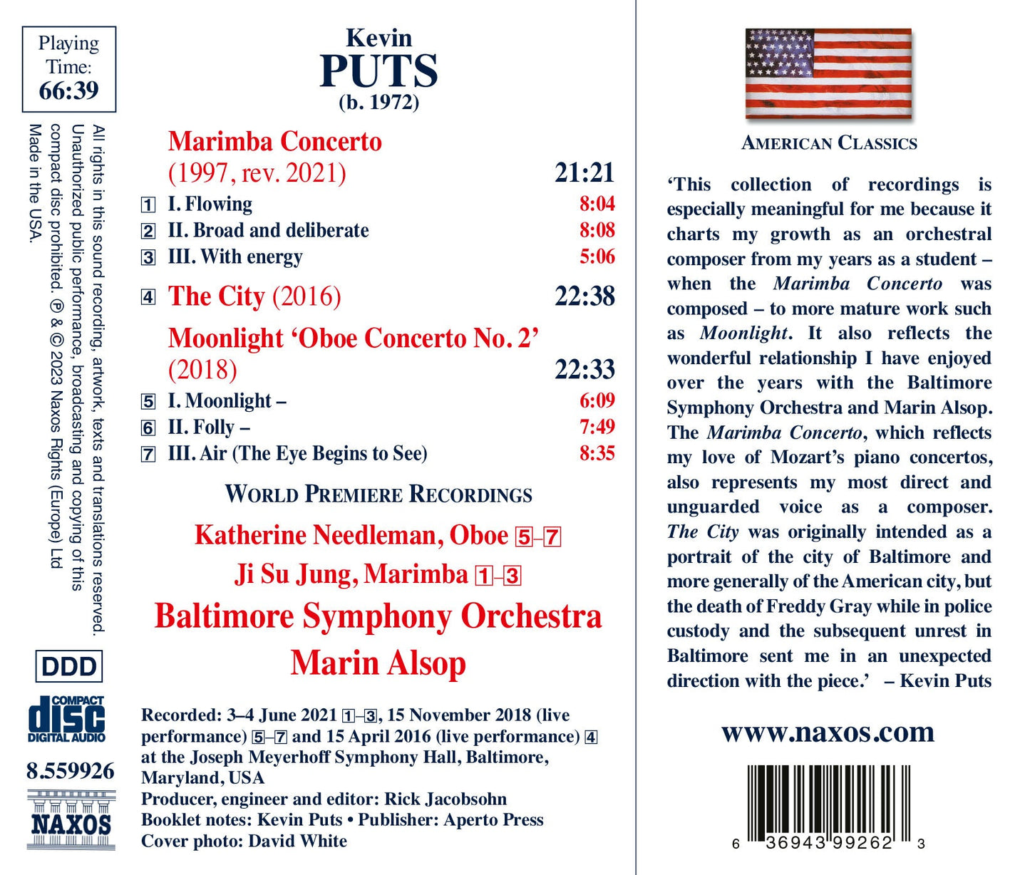 Puts: Marimba Concerto; The City; Moonlight – Oboe Concerto