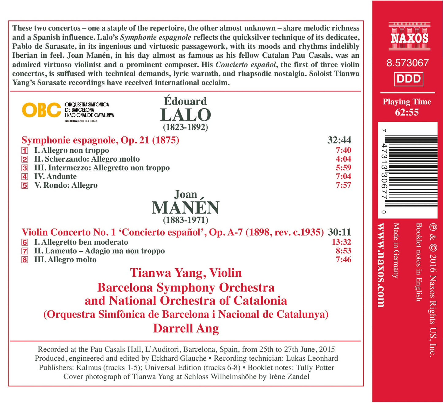 Lalo: Symphonie espagnole - Manén: Violin Concerto No. 1