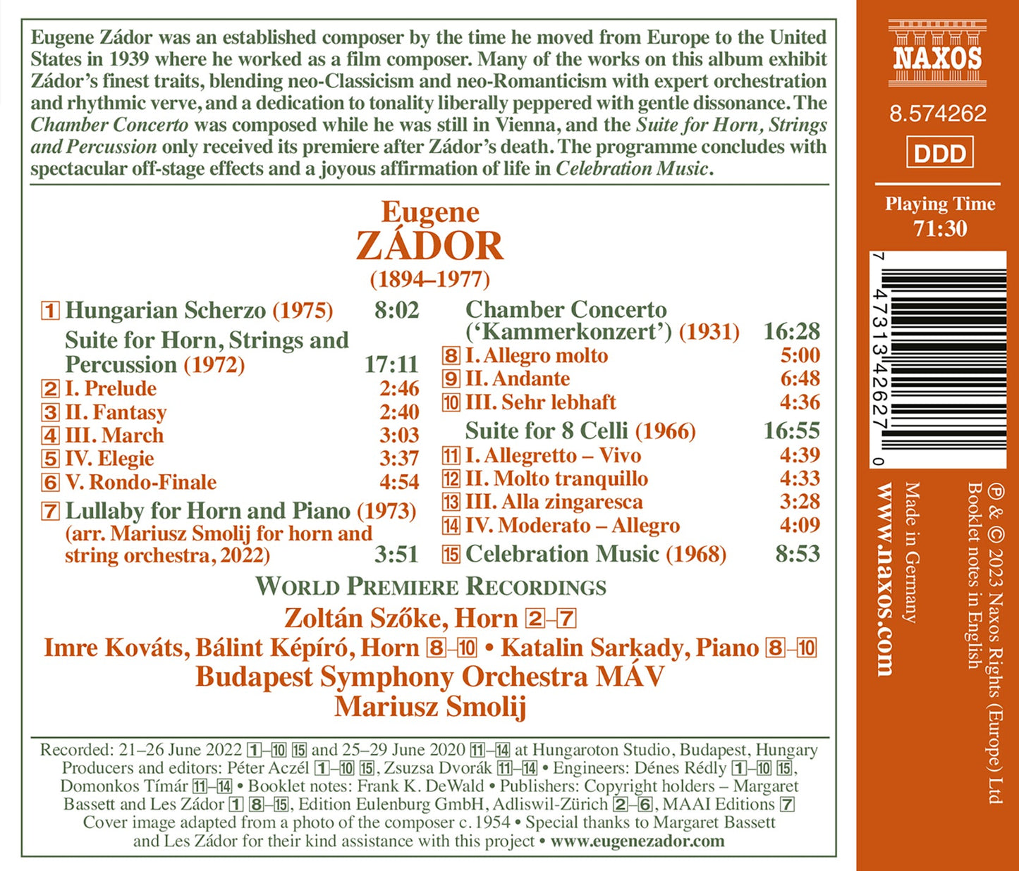 Zador: Celebration Music; Chamber Concerto; Suite For Horn,