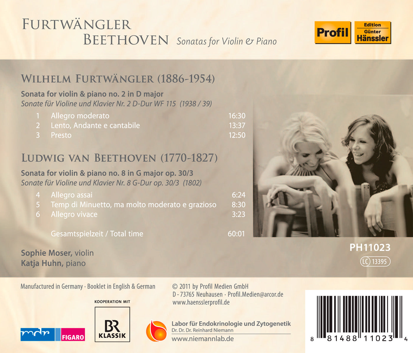 Furtwangler: Sonata for Violin and Piano No. 2 - Beethoven: Sonata for Violin and Piano No. 8 / Moser, Huhn