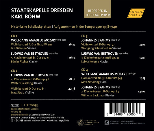 Edition Staatskapelle Dresden, Vol. 48 - Instrumentalkonzert  Jan Dahmen, Edwin Fischer, Wolfgang Schneiderhahn, Lubka Kolessa, Max Zimolong, Wilhelm Backhaus, Ma