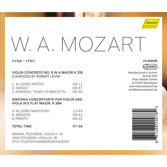 Mozart:  Sinfonia Concertante / Violin Concerto No. 5, "Turkish" / Stuttgarter Kammerorchester