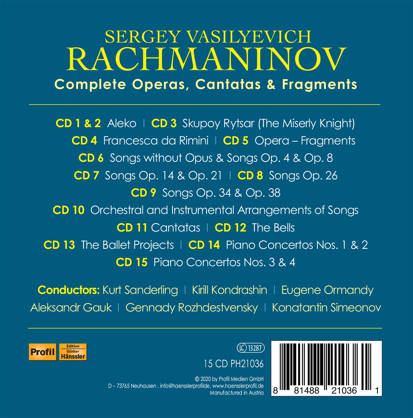 Rachmaninoff: Complete Operas, Cantatas & Fragments