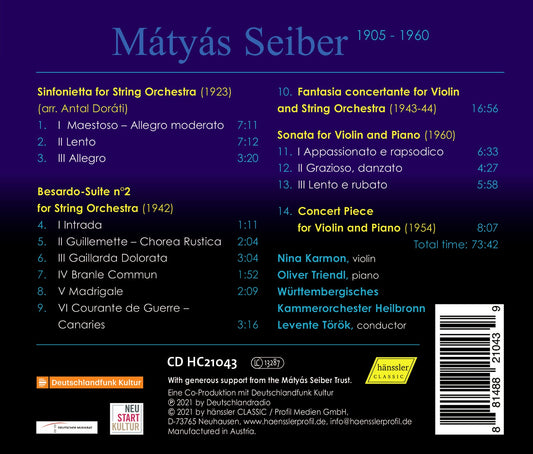 Seiber: Orchestral Work; Works for Violin & Piano / Württembergisches Kammerorchester Heilbronn