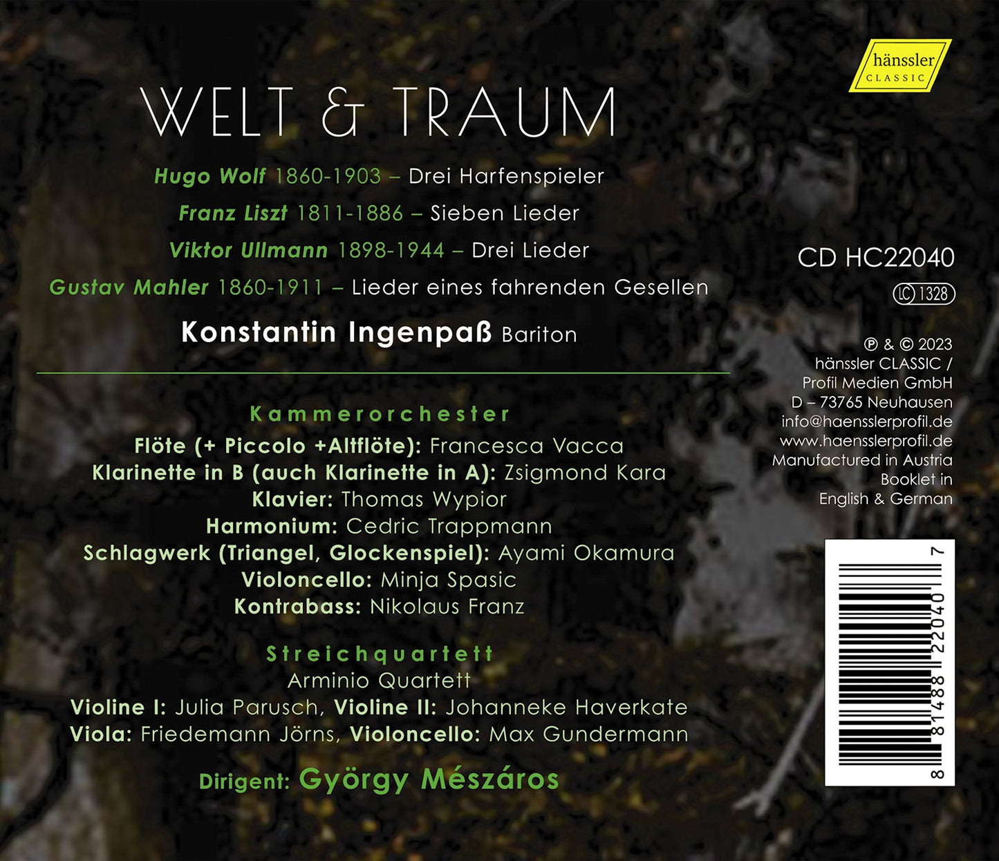 Wolf, Liszt, Ullmann & Mahler: Welt & Traum - Songs