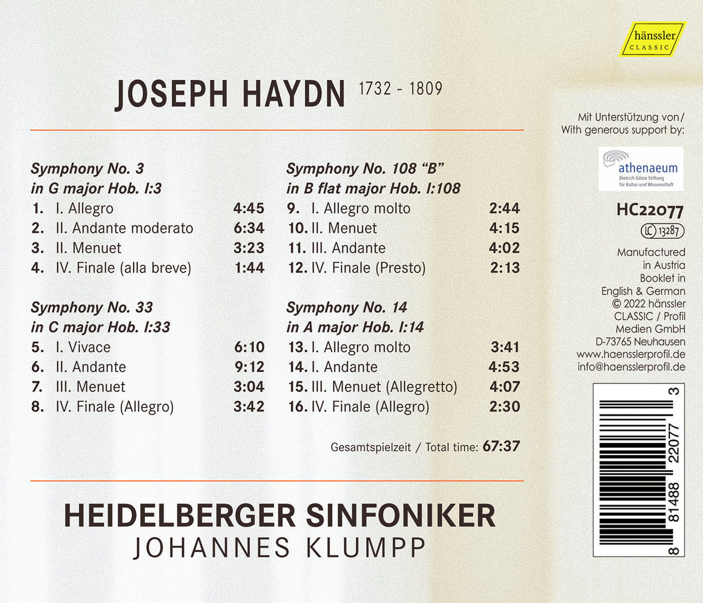 Haydn 27 - Symphonies Nos. 3, 33, 108, & 14
