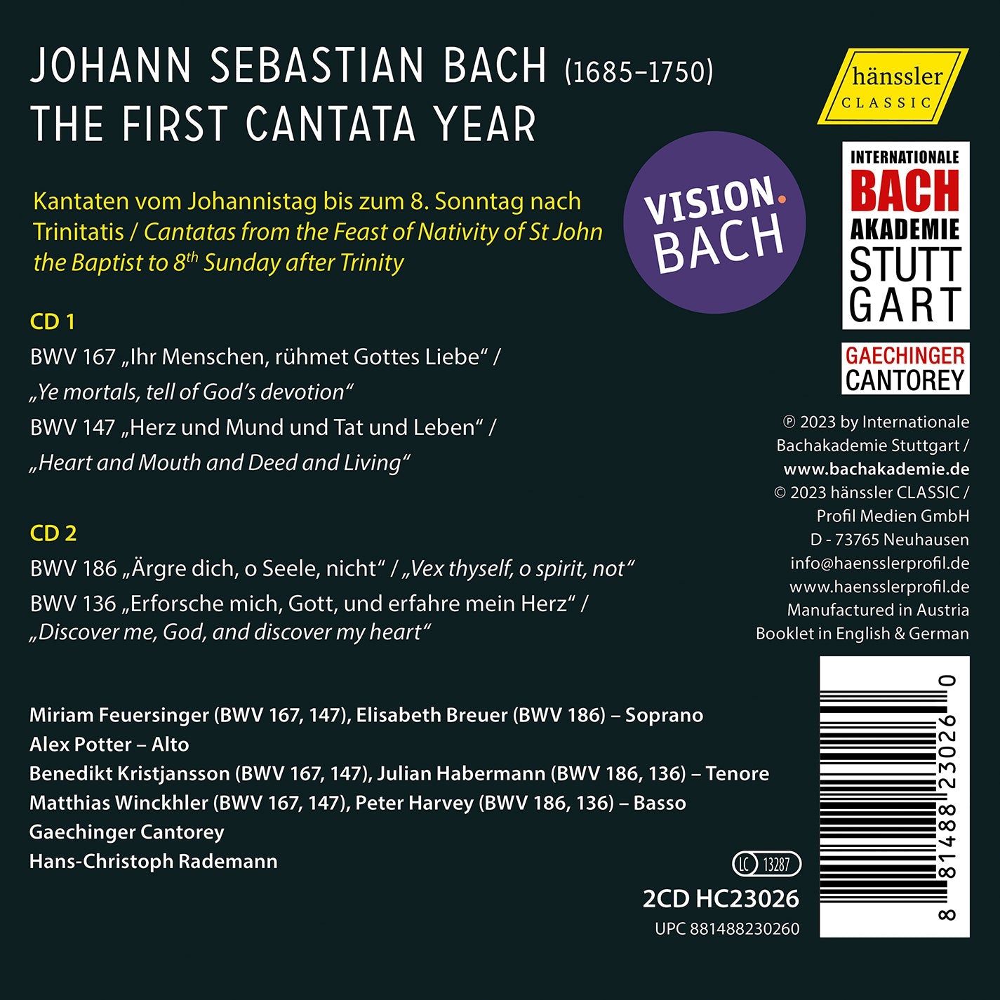 Vision.Bach, Vol. 2  Gaechinger Cantorey