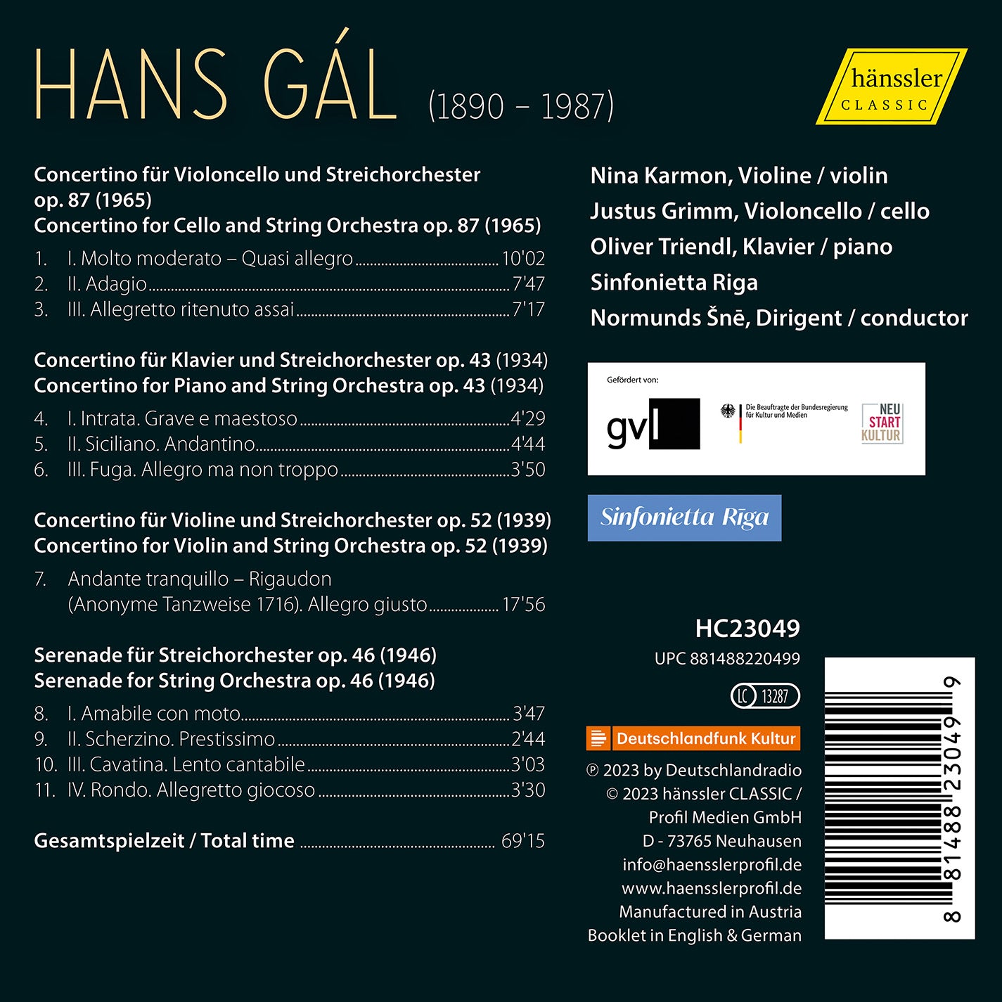 Gal: Concertinos for Violin, Cello, Piano & String Serenade