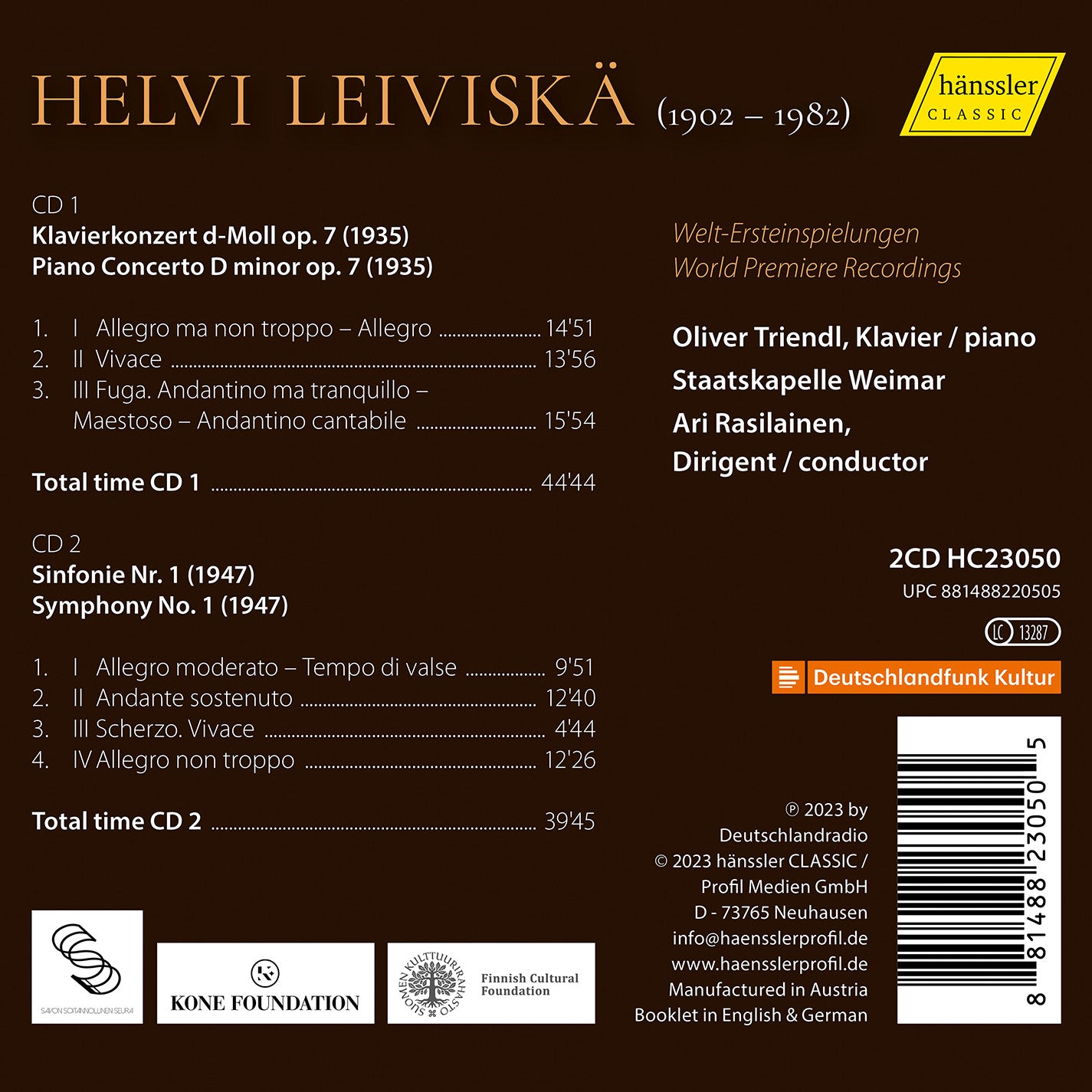 Leiviskä: Piano Concerto, Op. 7, Symph. No. 1 [2 CDs]