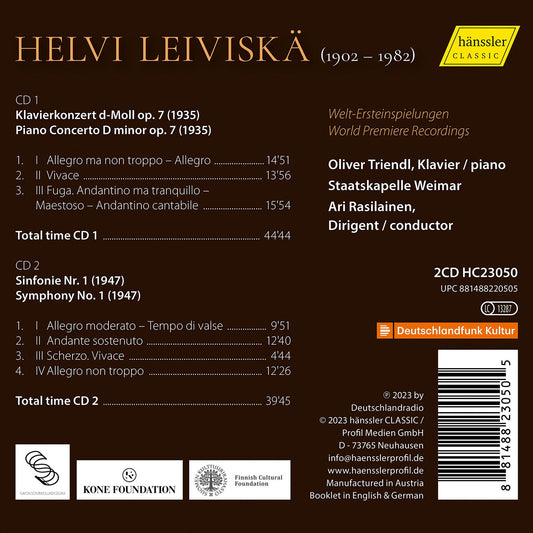 Leiviskä: Piano Concerto, Op. 7, Symph. No. 1 [2 CDs]