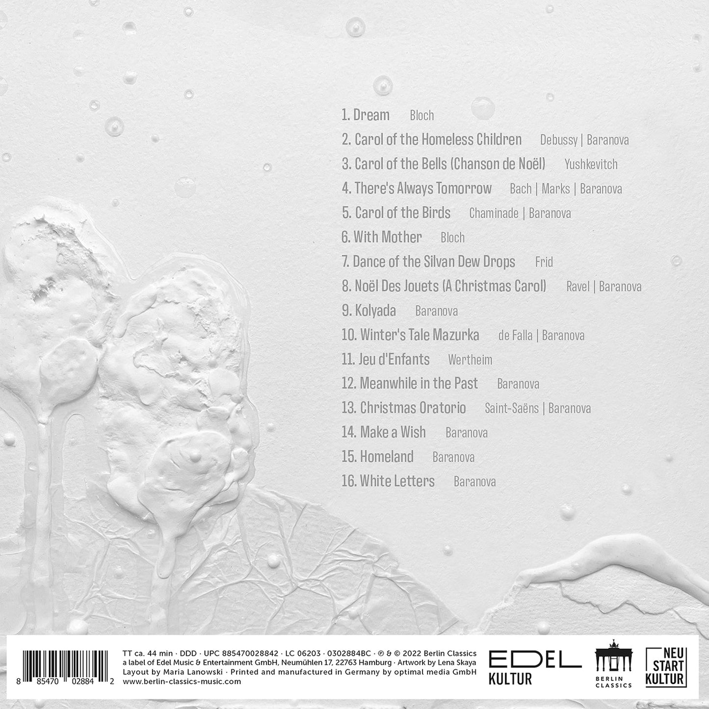Baranova, Bloch, Debussy, Frid & Leontovych: White Letters