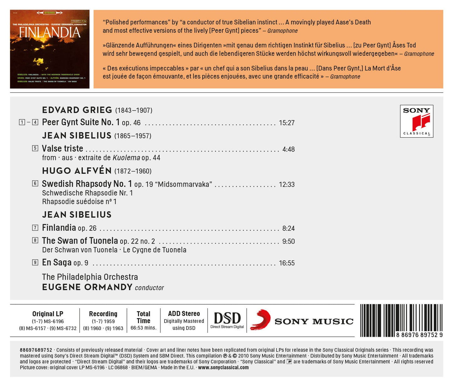 Finlandia, Op. 26  Valse Trist  Eugene Ormandy