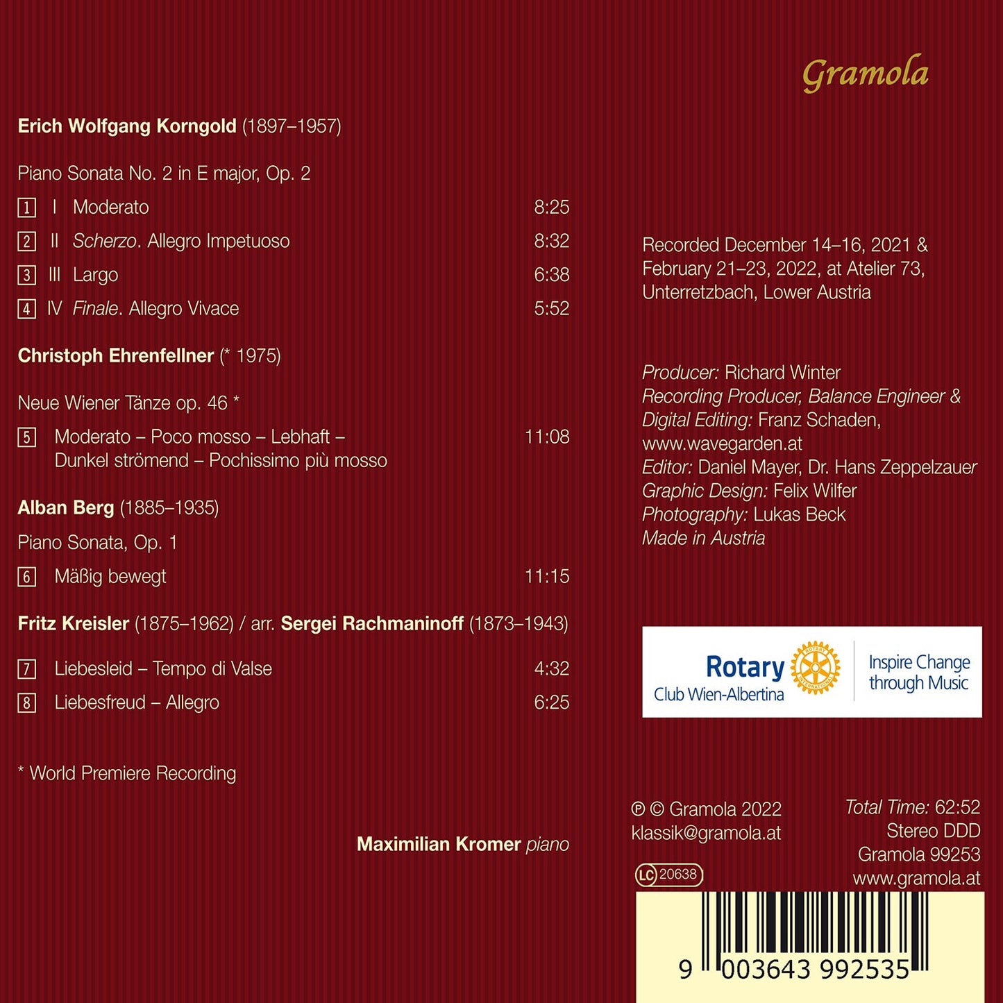 Berg, Ehrenfellner, Korngold & Kreisler: Piano Recital