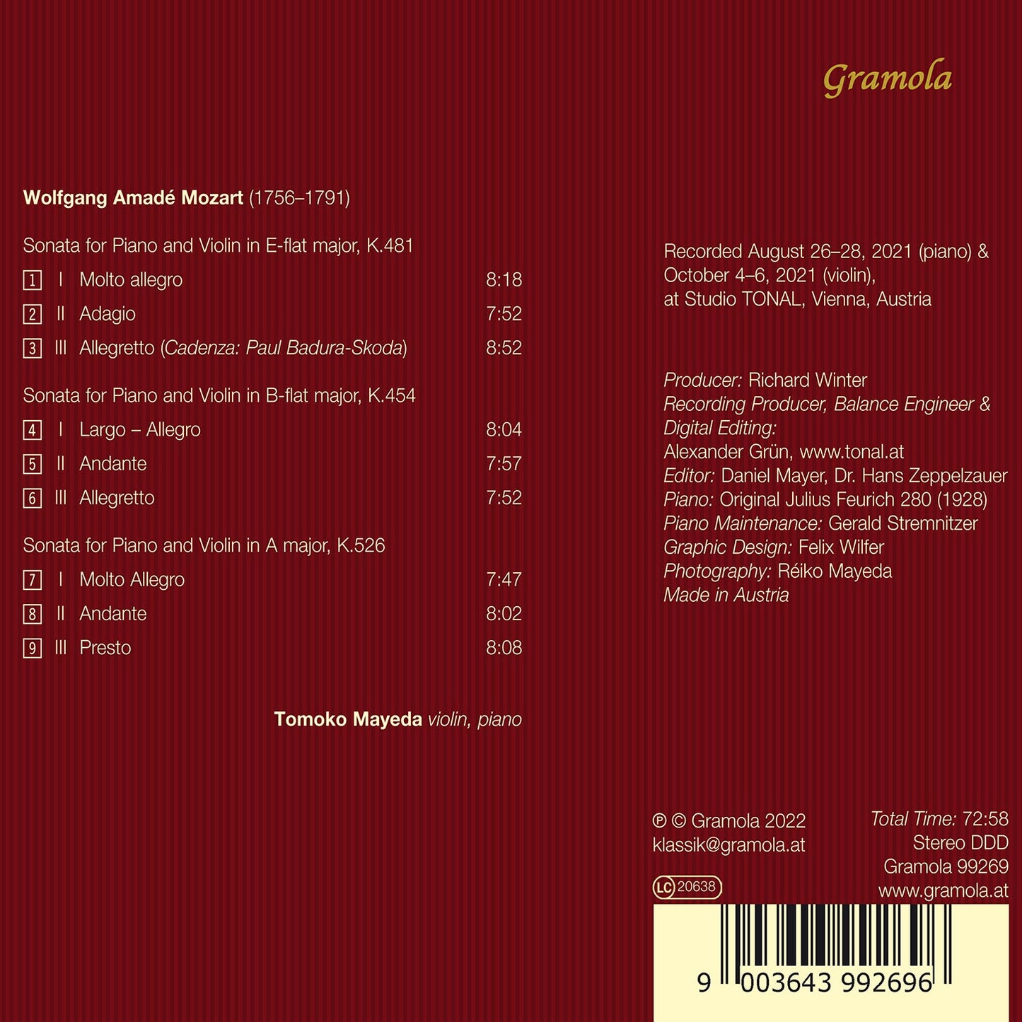 Mozart: The Late Viennese Violin Sonatas K. 454, 481 & 526