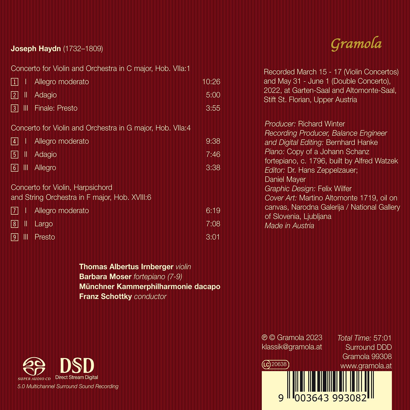 Haydn: Violinkonzerte, Doppelkonzert  Thomas Albertus Irnberger, Barbara Moser, Munchner Kammerphilharmonie Dacapo