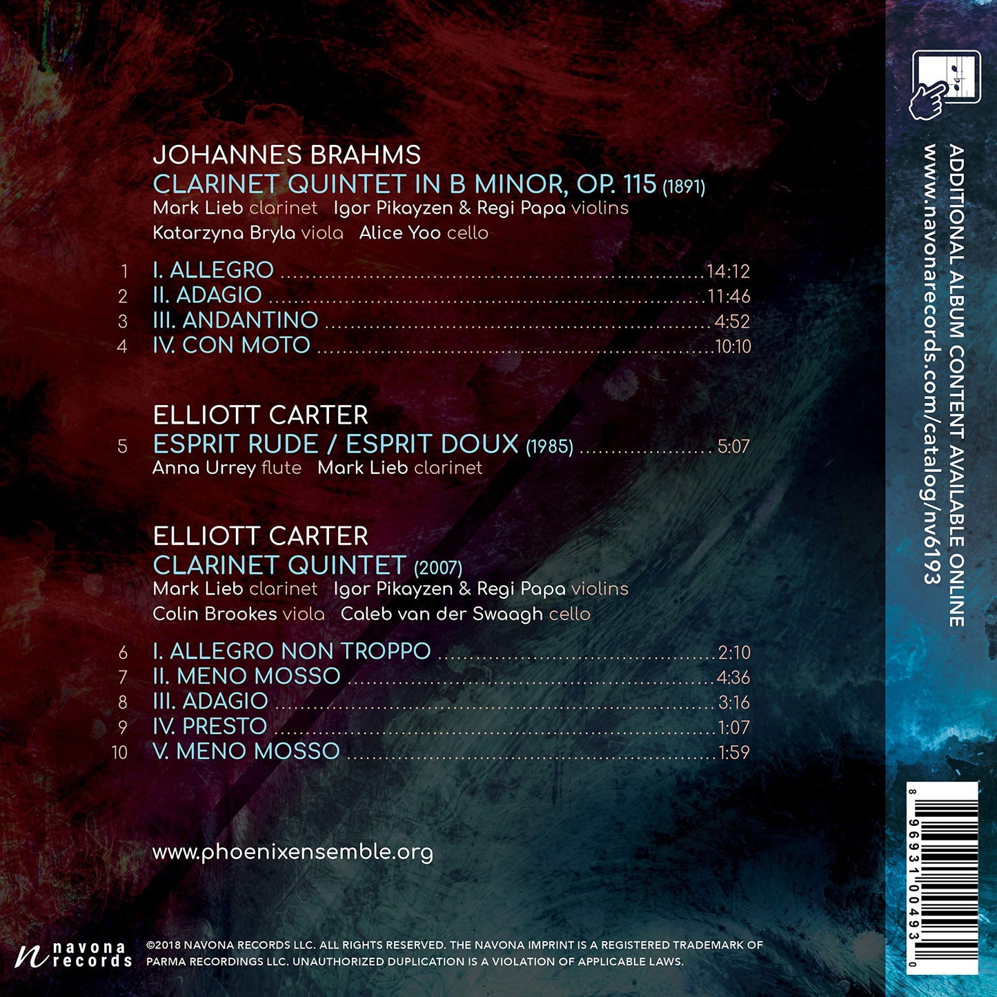 Brahms & Carter: Clarinet Quintets