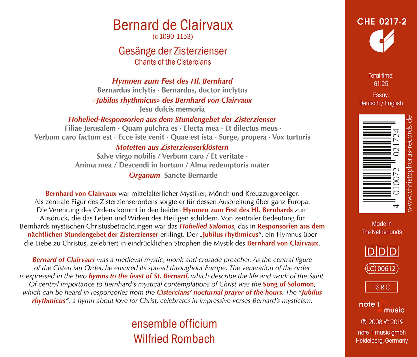 St. Bernard Von Clairvaux: Vocal Music (Medieval Music of th