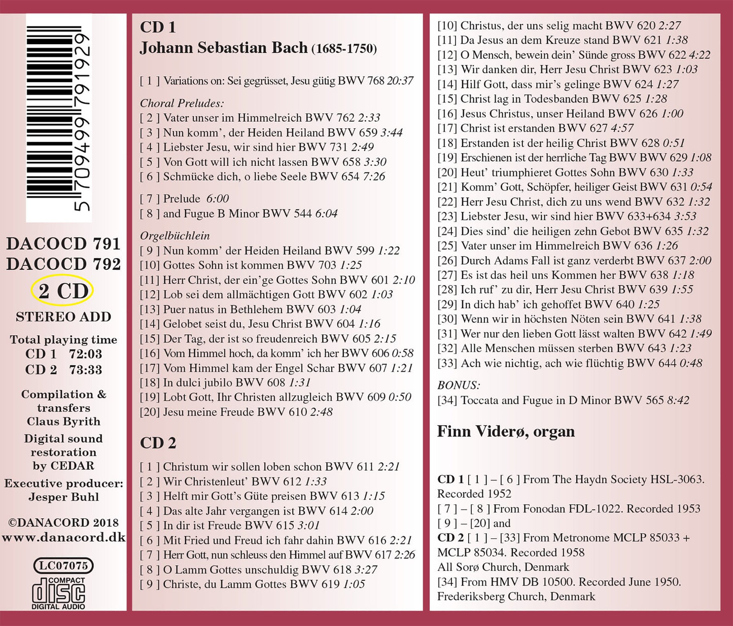 The Legendary Danish Organist, Vol. 1