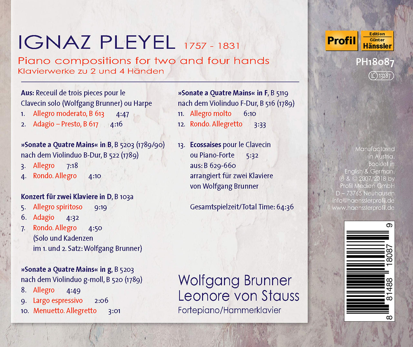 Pleyel: Piano Compositions for 2 and 4 Hands