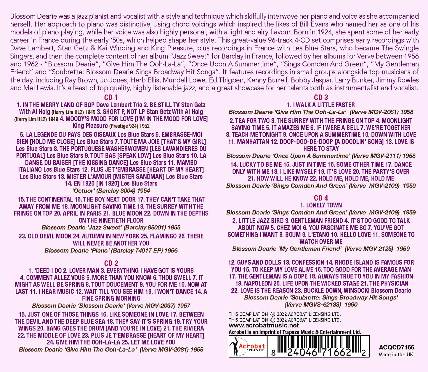 Blossom Dearie: The Early Years Collection 1948-196 [4 CDs]