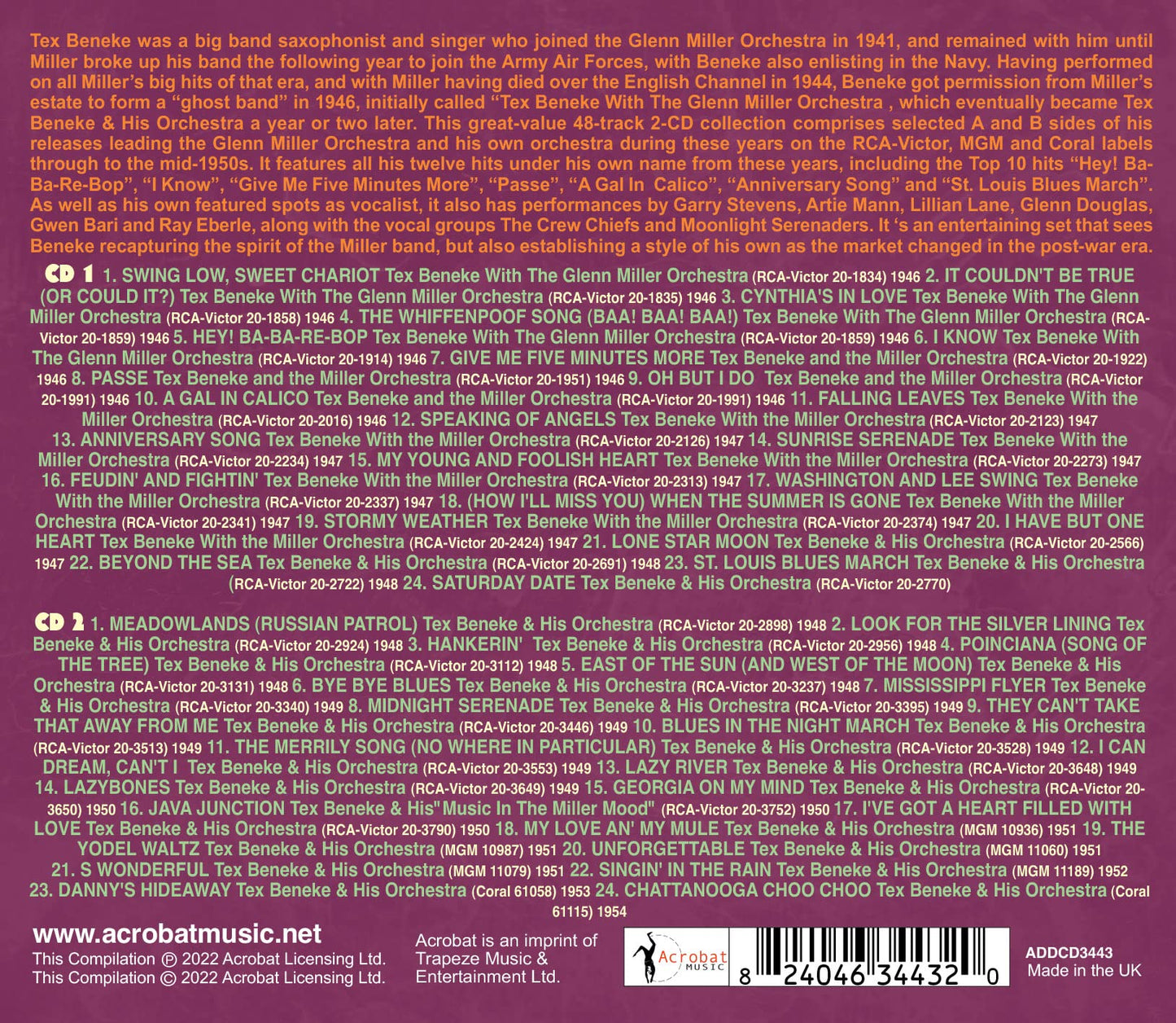 Tex Beneke - Hey Ba-Ba-Re-Bop! Singles Collection [2 CDs]
