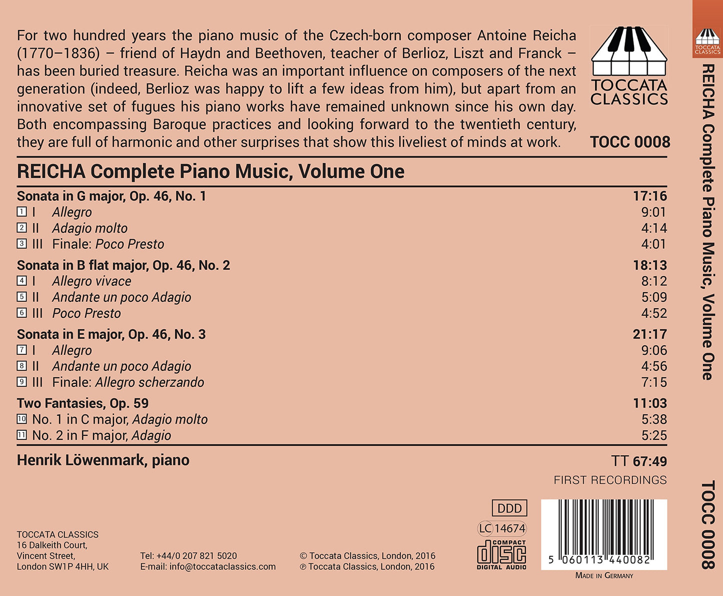 Reicha: Complete Piano Music, Vol. 1