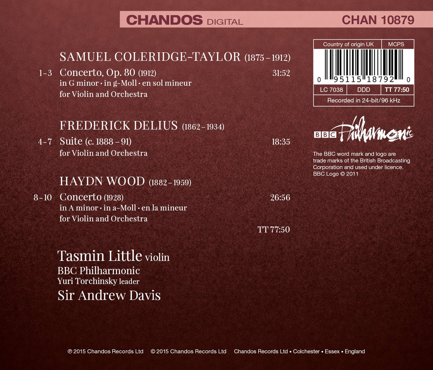 Wood, Coleridge-Taylor & Delius: Music for Violin & Orchestr