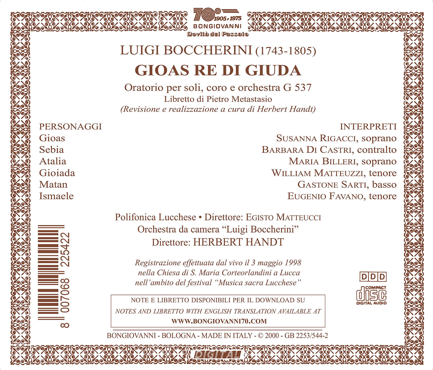 Boccherini: Gioas re di Guida, G. 537