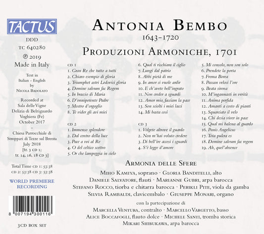 Bembo: Produzioni Armoniche, 1701