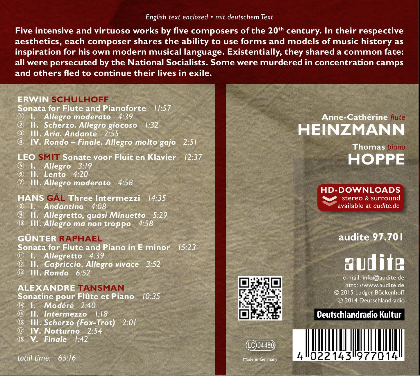 Schulhoff - Smit - Gál - Raphael - Tansman: Works for Flute