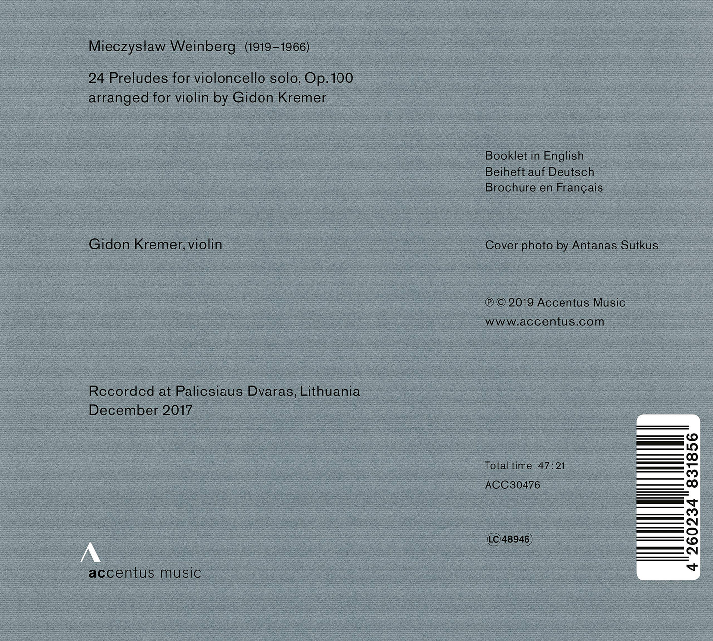 Weinberg: 24 Preludes, Op. 100 (Arr. G. Kremer for Violin)